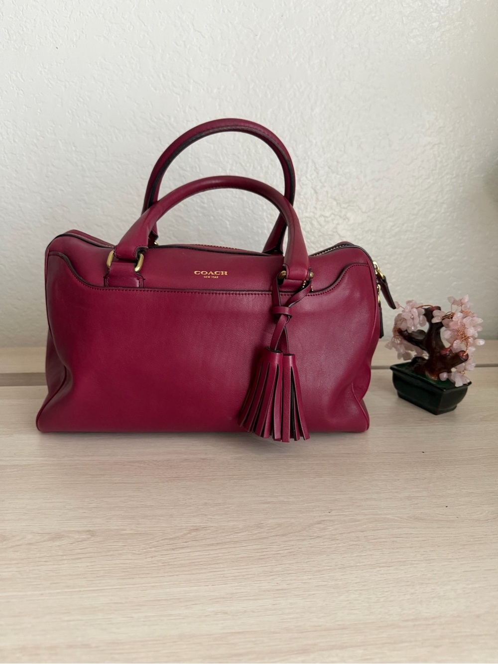 Coach Legacy Haley Satchel in Berry Red with Tassel